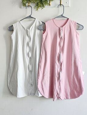 Yoofoss Pink White Cotton Sleep Sack XL 18-24 Months Zip Wearable Blanket Bundle